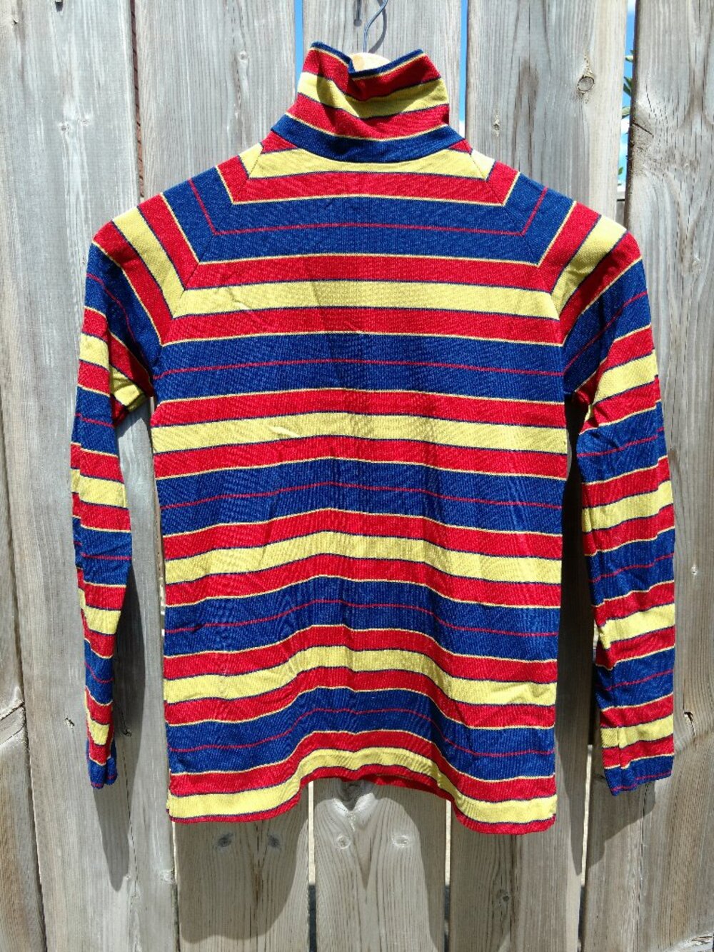 Vintage 60s 70s Striped Turtleneck Shirt with Zipper Burgundy Blue XS